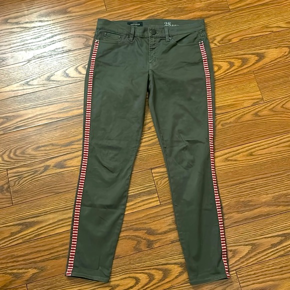 J. Crew Army Greey Toothpick Ankle Cropped Pants Tuxedo Ribbon Detail 28” - Picture 4 of 6